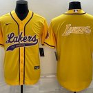 Men's Los Angeles Lakers Yellow Big Logo Stitched Baseball Jersey