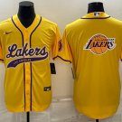 Men's Los Angeles Lakers Yellow Team Big Logo Stitched Baseball Jersey