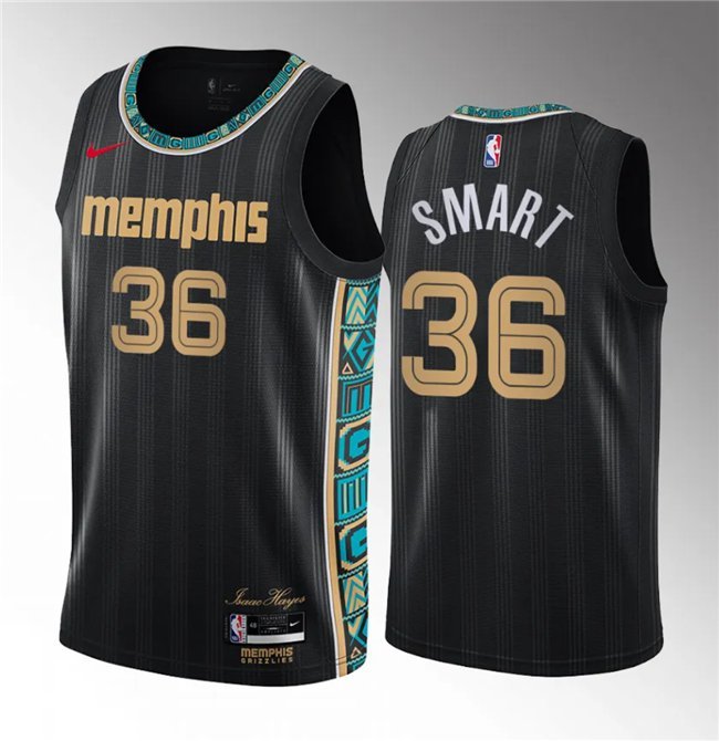 Men's Memphis Grizzlies #36 Marcus Smart Black 202021 City Edition Stitched Basketball Jersey