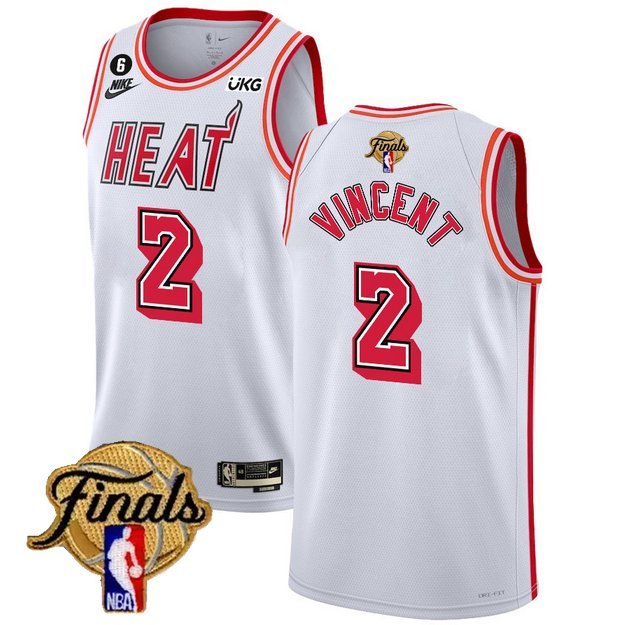 Men's Miami Heat #2 Gabe Vincent White 2023 Finals Classic Edition With NO.6 Patch Stitched Jersey
