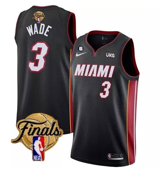 Men's Miami Heat #3 Dwyane Wade Black 2023 Finals Icon Edition With NO.6 Patch Stitched Jersey