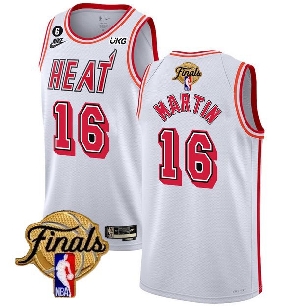 Men's Miami Heat #16 Caleb Martin White 2023 Finals Classic Edition With NO.6 Patch Stitched Jersey