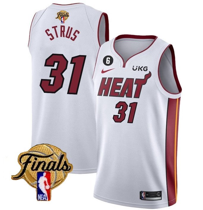 Men's Miami Heat #31 Max Strus White 2023 Finals Association Edition With NO.6 Patch Stitched Jersey