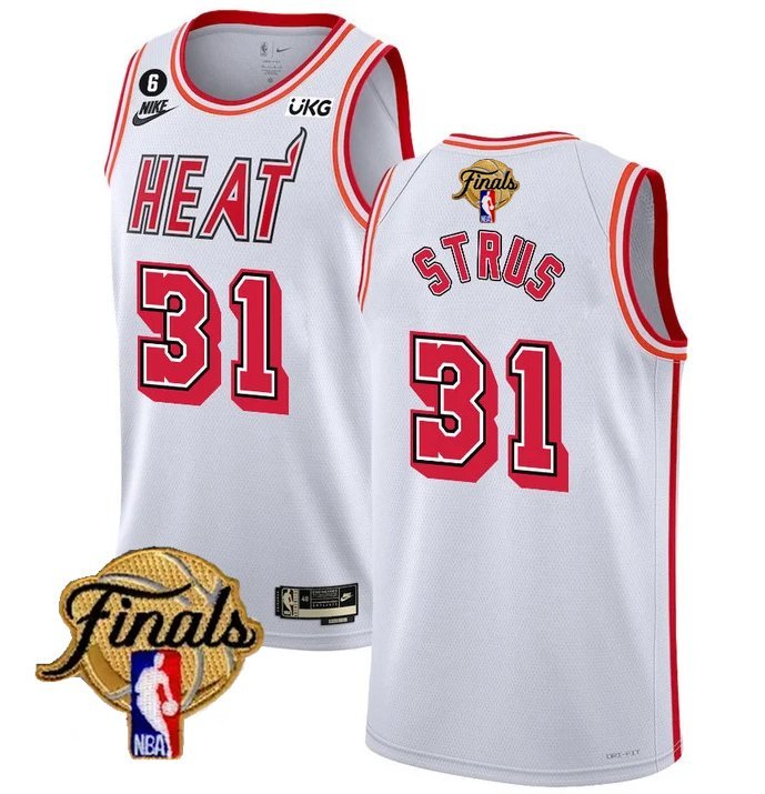 Men's Miami Heat #31 Max Strus White 2023 Finals Classic Edition With NO.6 Patch Stitched Jersey