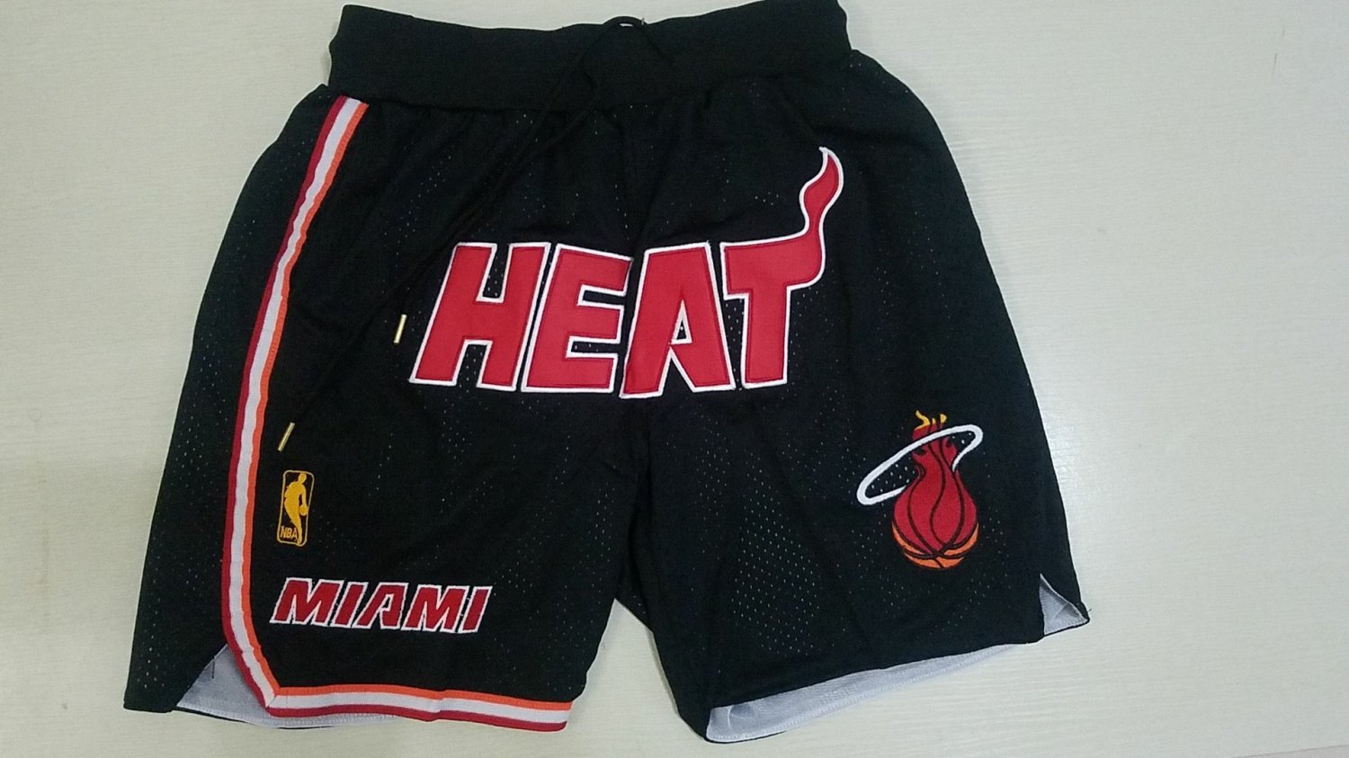 Men's Miami Heat Black Throwback Basketball Shorts Embroidered