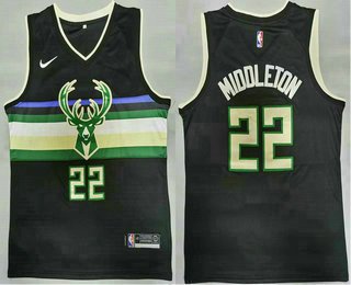 Men's Milwaukee Bucks #22 Khris Middleton Black 2021 Swingman Stitched Jersey