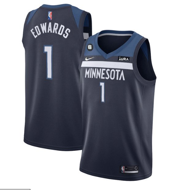 Men's Minnesota Timberwolves #1 Anthony Edwards Navy Icon Edition With NO.6 Patch Stitched Jersey