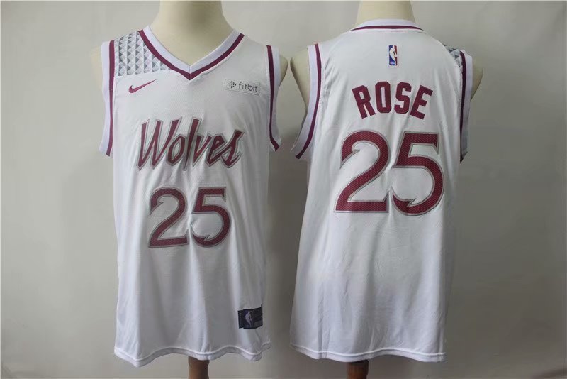 Men's Minnesota Timberwolves Derrick Rose Basketball Jersey White Earned Edition Embroidered