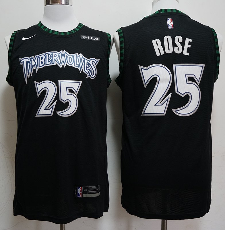 Men's Minnesota Timberwolves Derrick Rose Black Basketball Jersey Embroidered