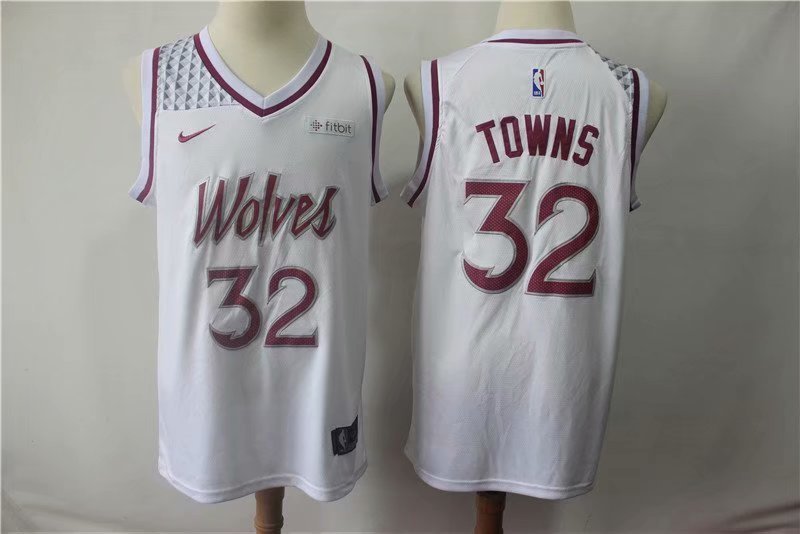 Men's Minnesota Timberwolves Karl Anthony Towns Basketball Jersey White Earned Edition Embroidered