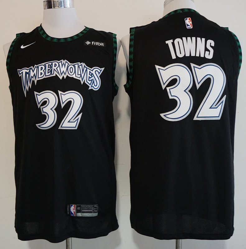 Men's Minnesota Timberwolves Karl Anthony Towns Black Basketball Jersey Embroidered
