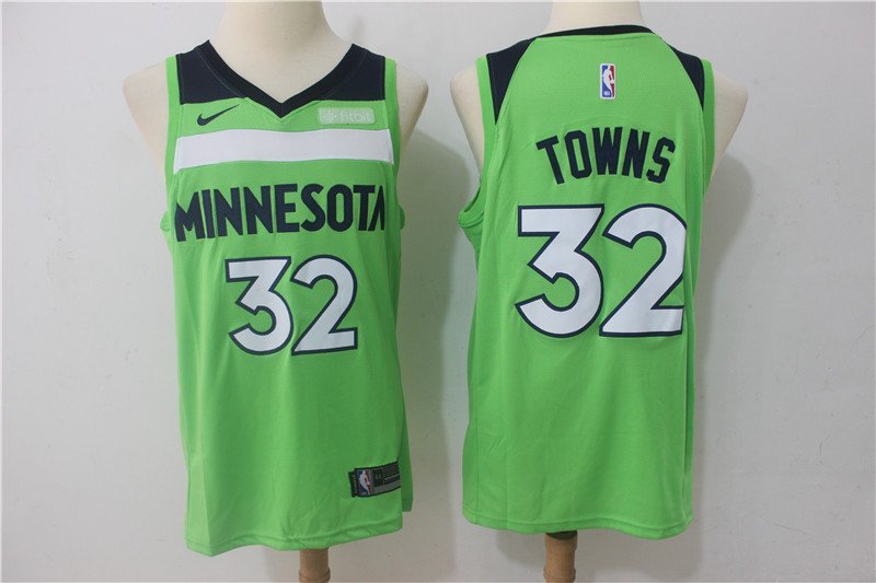 Men's Minnesota Timberwolves Karl Anthony Towns Green Basketball Jersey Embroidered