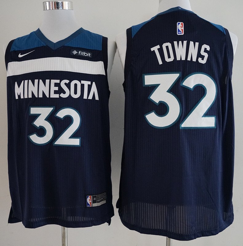 Men's Minnesota Timberwolves Karl Anthony Towns Navy Basketball Jersey Embroidered