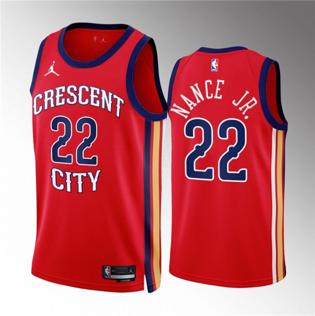 Men's New Orleans Pelicans #22 Larry Nance Jr. Red 202223 Statement Edition Stitched Jersey