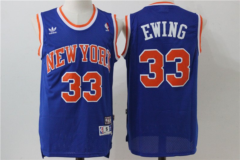 Men's New York Knicks Patrick Ewing Blue Throwback Basketball Jersey Embroidered