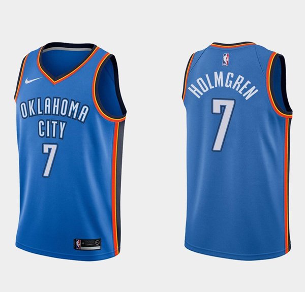 Men's Oklahoma City Thunder #7 Chet Holmgren 2022 Draft Blue Stitched Jersey