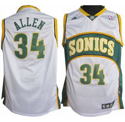 Men's Oklahoma City Thunder #34 Ray Allen White Seattle SuperSonics Style Stitched Jersey