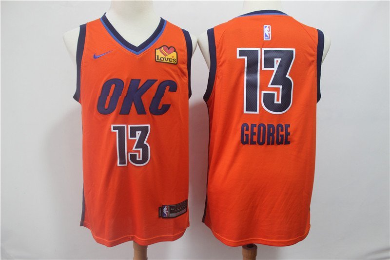 Men's Oklahoma City Thunder Paul George Basketball Jersey Orange Earned Edition Embroidered