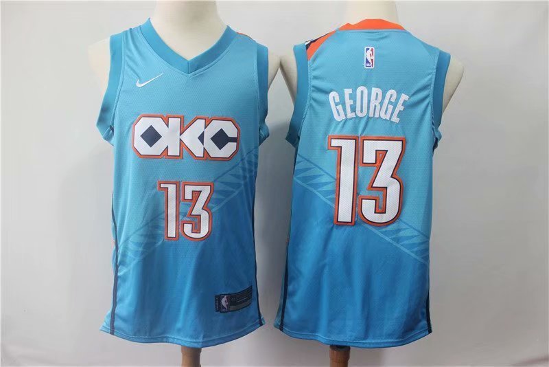 Men's Oklahoma City Thunder Paul George Blue City Edition Basketball Jersey Embroidered