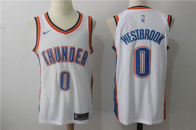 Men's Oklahoma City Thunder Russell Westbrook White Basketball Jersey Embroidered