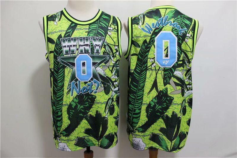 Men's Oklahoma City Thunder Russell Westbrook WHY NOT Jersey Green Embroidered