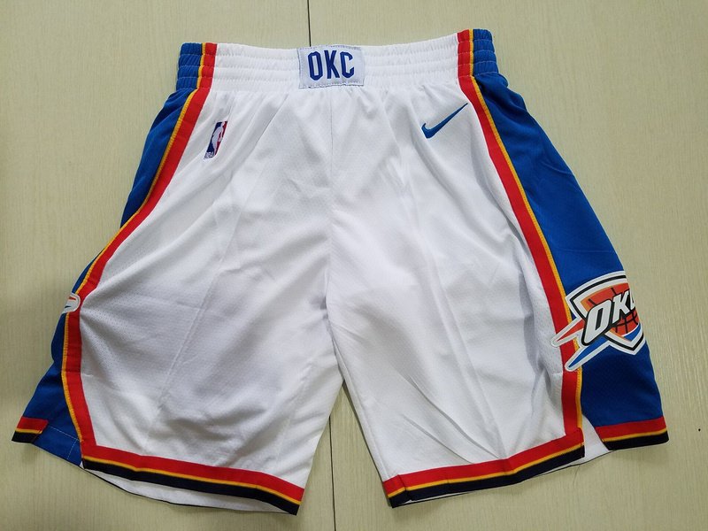 Men's Oklahoma City Thunder White Basketball Shorts Embroidered