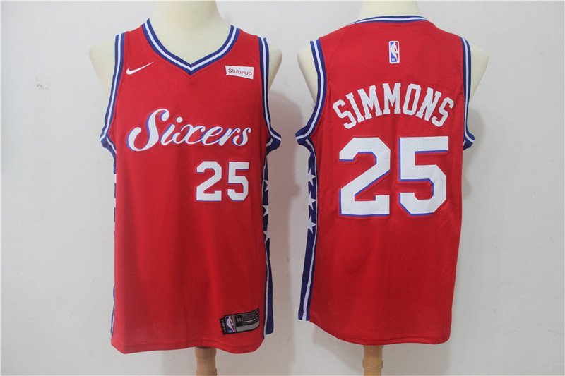 Men's Philadelphia 76ers Ben Simmons Red Basketball Jersey Embroidered