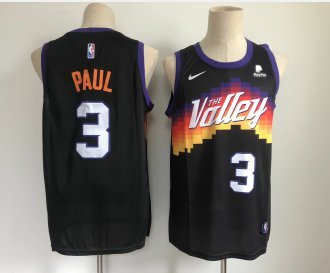 Men's Phoenix Suns #3 Chris Paul Black 2021 City Edition Swingman Jersey With The Sponsor Logo