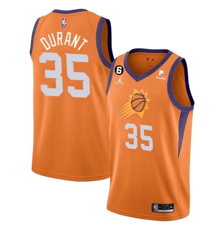 Men's Phoenix Suns #35 Kevin Durant Orange With NO.6 Patch Statement Edition Stitched Jersey