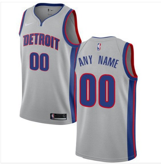 Men's Pistons Personalized Custom Silver Statement Edition jersey