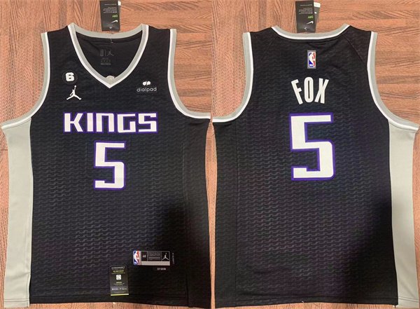 Men's Sacramento Kings #5 De'Aaron Fox Black No.6 Patch Stitched Baseball Jersey