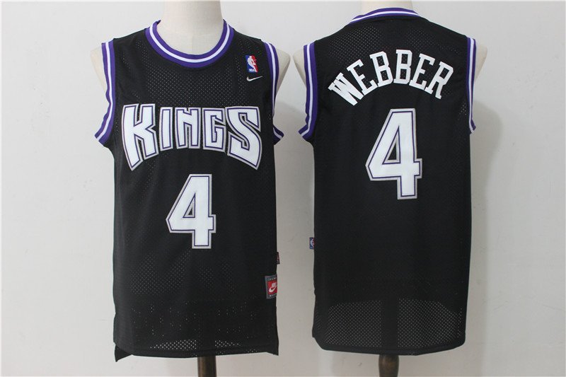 Men's Sacramento Kings Chris Webber Black Throwback Basketball Jerseys Embroidered