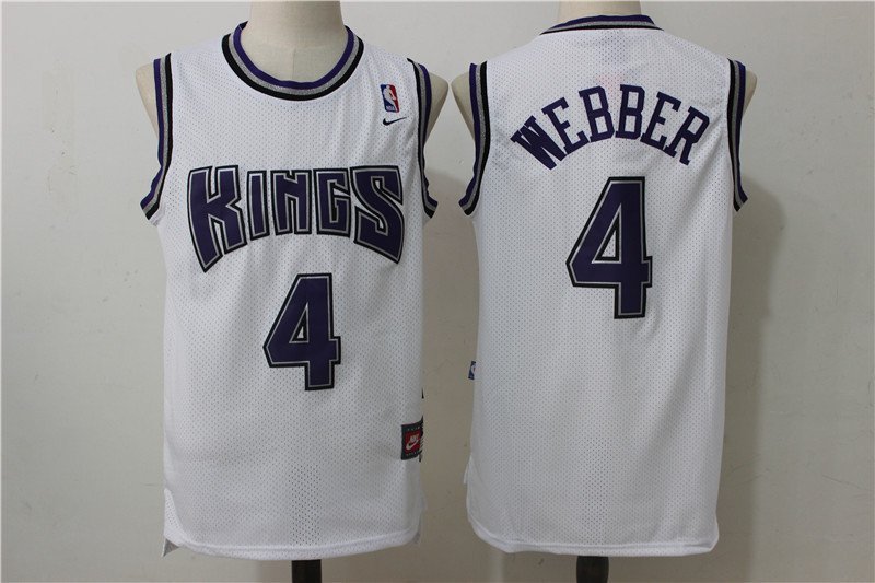 Men's Sacramento Kings Chris Webber White Throwback Basketball Jerseys Embroidered