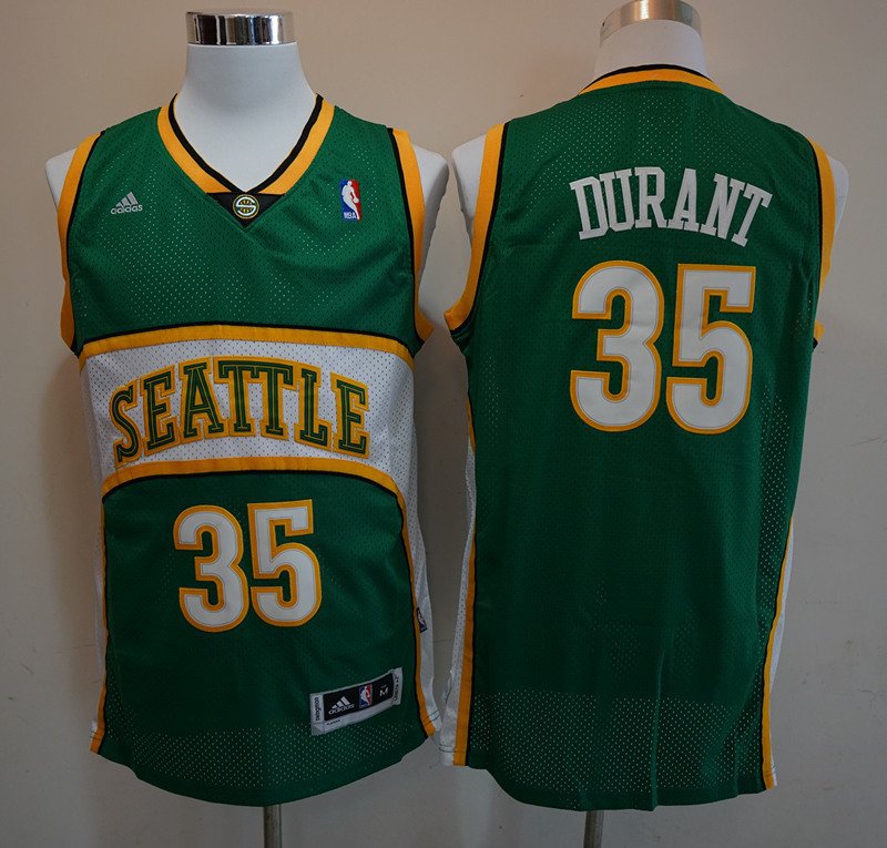 Men's Seattle SuperSonics Kevin Durant Green Throwback Basketball Jersey Embroidered