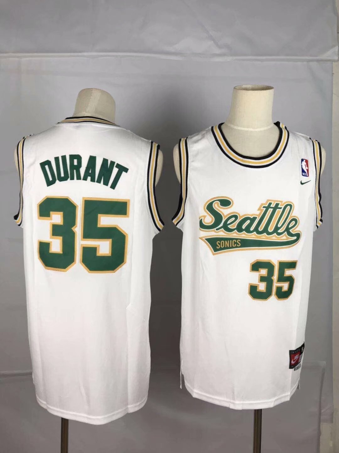 Men's Seattle SuperSonics Kevin Durant White Throwback Basketball Jersey Embroidered