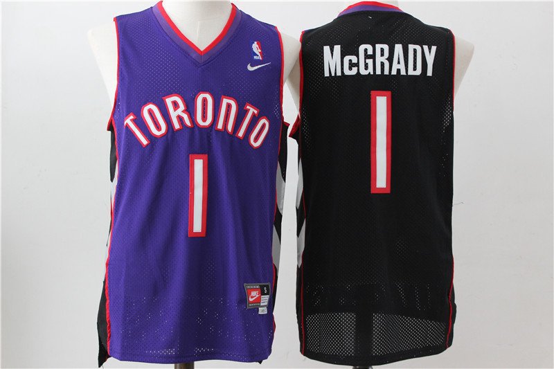 Men's Toronto Raptors Tracy McGrady Purple Black Throwback Basketball Jersey Embroidered