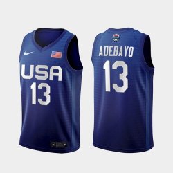 Men's USA Team #13 Bam Adebayo Away Blue 2021 Tokyo Olympics Jersey