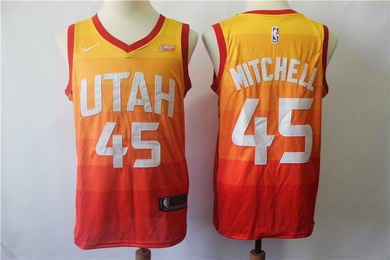 Men's Utah Jazz Donovan Mitchell Orange City Edition Basketball Jersey Embroidered