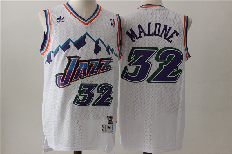 Men's Utah Jazz Karl Malone White Throwback Basketball Jersey Embroidered