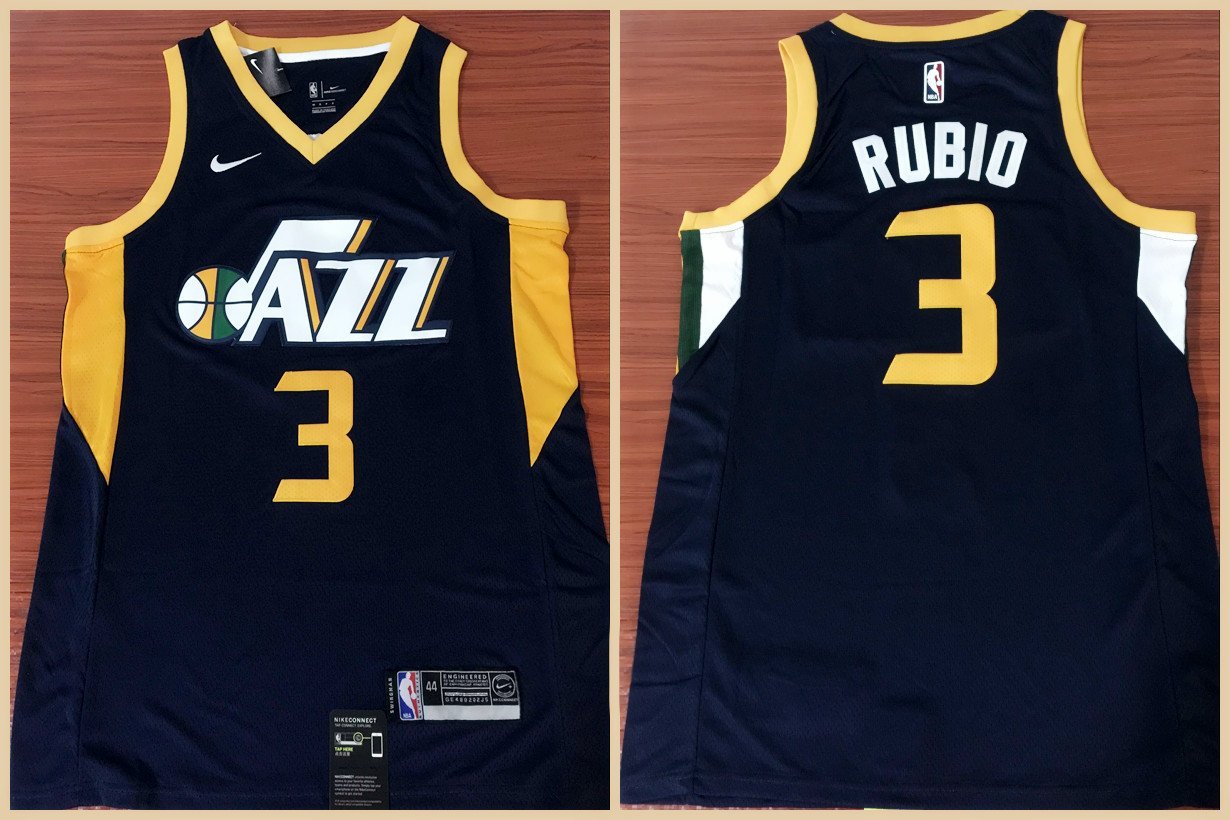 Men's Utah Jazz Ricky Rubio Navy Basketball Jersey Embroidered
