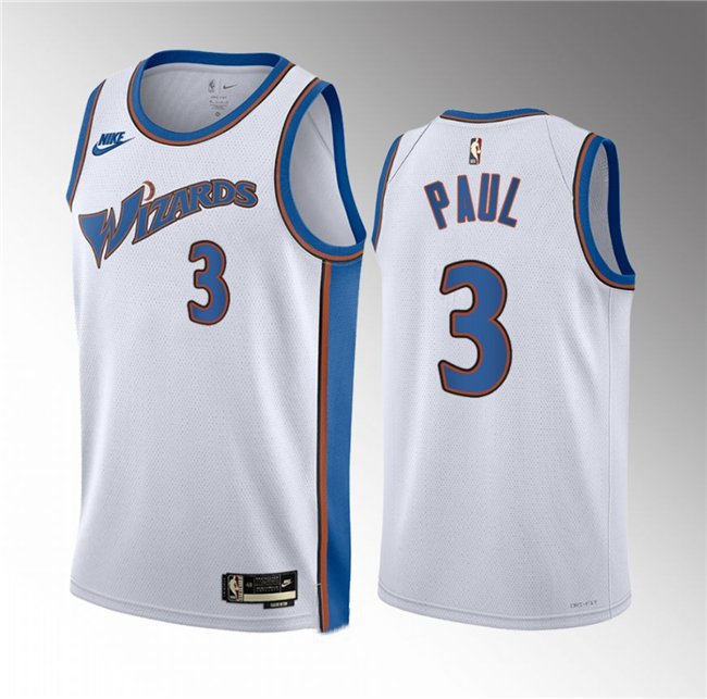 Men's Washington Wizards #3 Chris Paul White Classic Edition Stitched Basketball Jersey