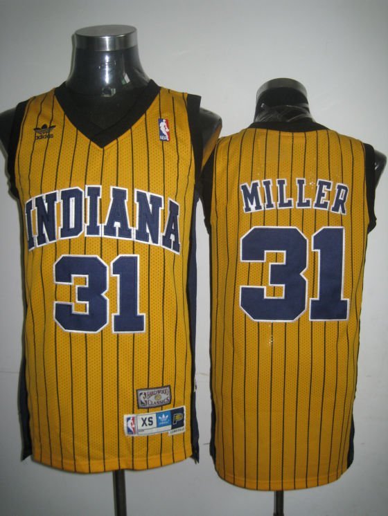 Mitchell and Ness Pacers #31 Reggie Miller Yellow Stitched Throwback Basketball Jersey