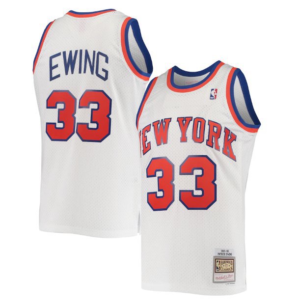 New Yok Knicks #33 Patrick Ewing White Mitchell & Ness 1985-86 Hardwood Classics Swingman Jersey
