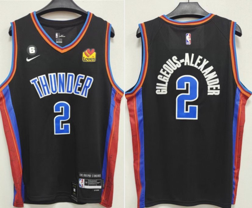 Oklahoma City Thunder #2 Shai Gilgeous-Alexander Black With NO.6 Patch Stitched Basketball Jersey