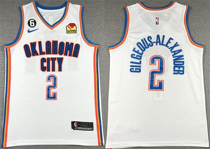 Oklahoma City Thunder #2 Shai Gilgeous-Alexander White With NO.6 Patch Stitched Basketball Jersey