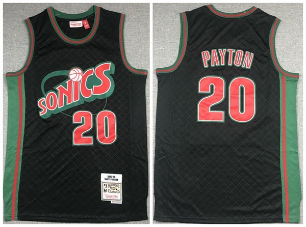 Oklahoma City Thunder #20 Gary Payton Black 1995-96 Black Throwback SuperSonics Stitched Jersey