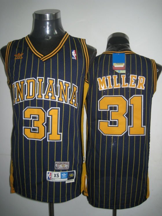 Mitchell and Ness Pacers #31 Reggie Miller Navy Blue Stitched Throwback Basketball Jersey