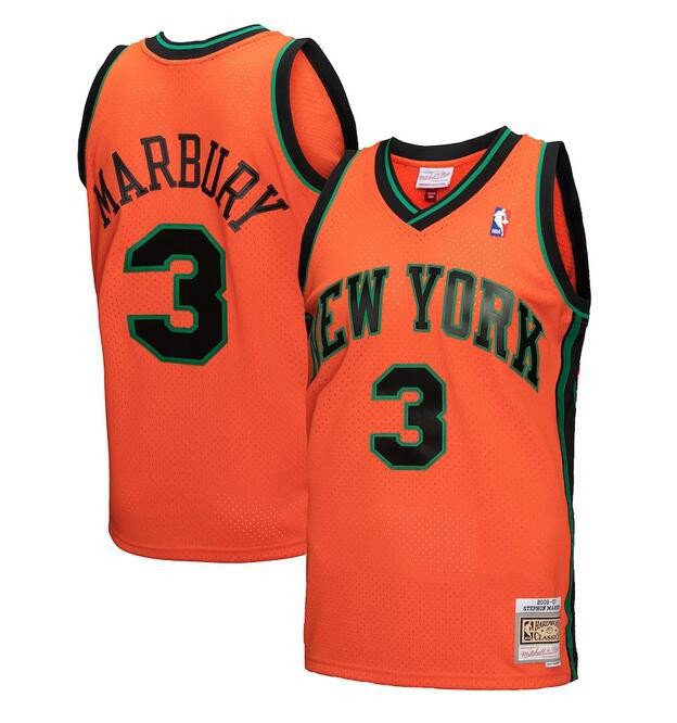 New Yok Knicks #3 Stephon Marbury Orange Mitchell & Ness 2005-06 Hardwood Classics Stitched Jersey