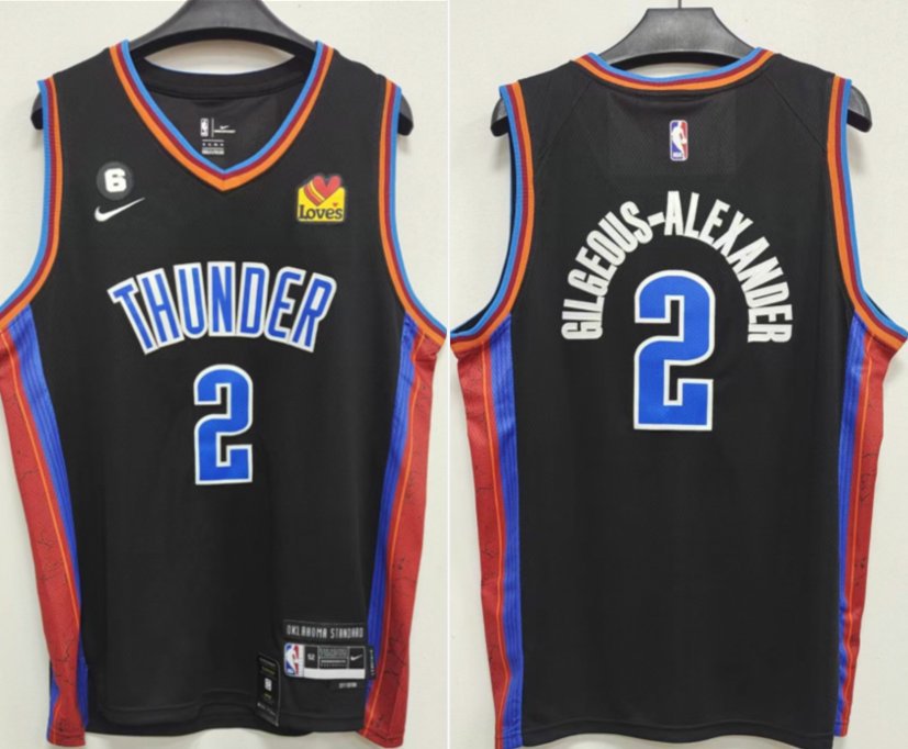 Oklahoma City Thunder #2 Shai Gilgeous-Alexander Black With NO.6 Patch Stitched Basketball Jersey