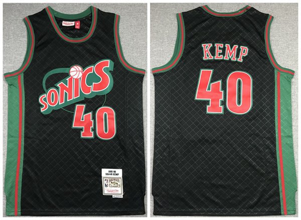 Oklahoma City Thunder #40 Shawn Kemp Black 1995-96 Black Throwback SuperSonics Stitched Jersey